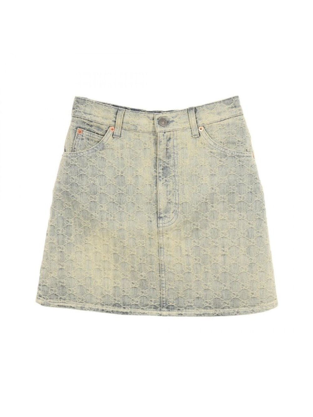Gucci Skirt GG Pattern Bleached Mini Cotton Denim
